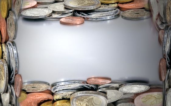 Many european coins as background frame 