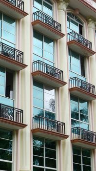 Exterior view of an apartment building