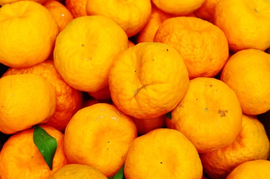 Many fresh orange fruits  in piles