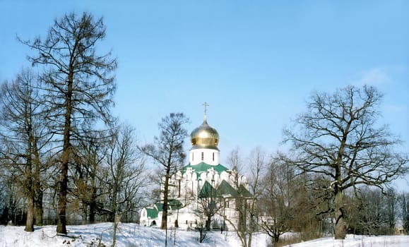 Orthodox church in sunny winter day 