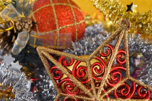 Close up of a Christmas star ornament with shallow depth of field