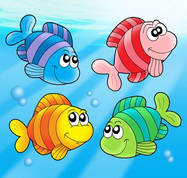 Four cute fishes - color illustration.