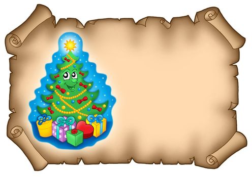 Parchment with Christmas tree - color illustration.