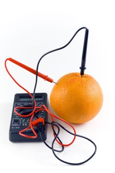 Measurement of an orange on a white background