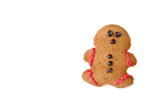 Gingerbread man isolated on a white background with plenty of copyspace available.