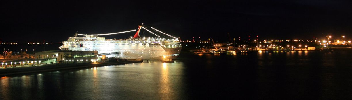 Cruise Ship docked at night