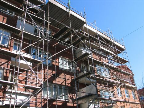 Scaffolding in a construction site during renovations