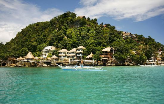 Traditional Philippine boat in a gulf. Island Boracay