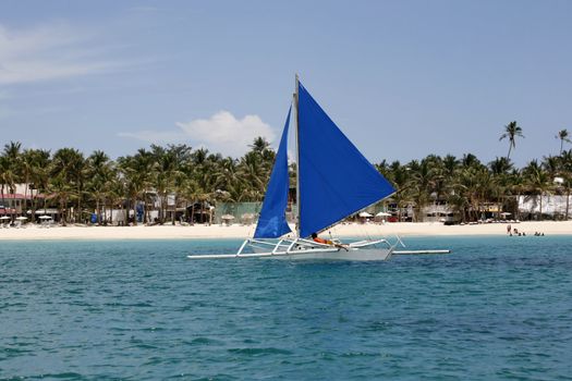 Traditional Philippine boat in a gulf. Island Boracay