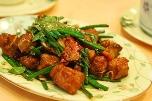 Fried pork and vegetables in Chinese style