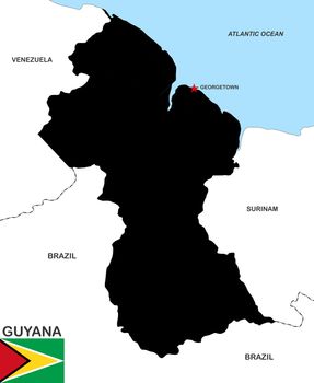 very big size guyana black map with flag