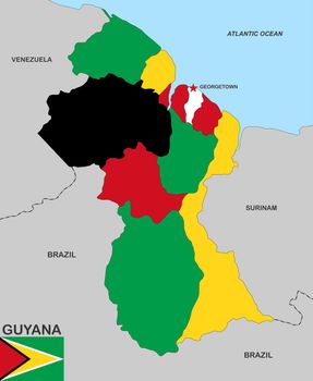 very big size guyana political map with flag