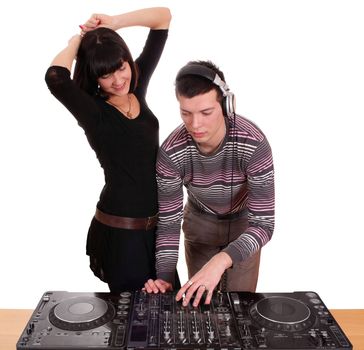 dj and beautiful girl play music and dance