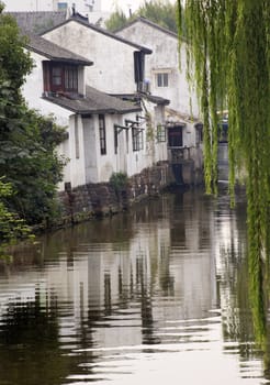 Ancient Chinese Houses Reflection in Water, Suzhou, Jiangsu