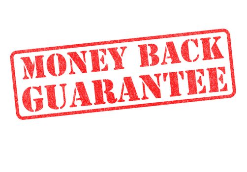 MONEY BACK GUARANTEE rubber stamp over a white background.