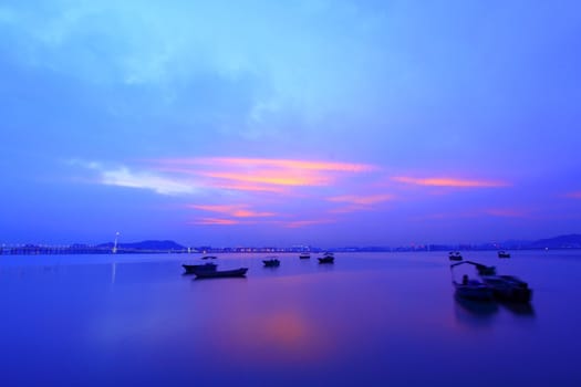 Sea at the sunset. Nature composition under long exposure. 