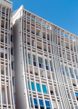 Detail view of a facade of a modern hotel