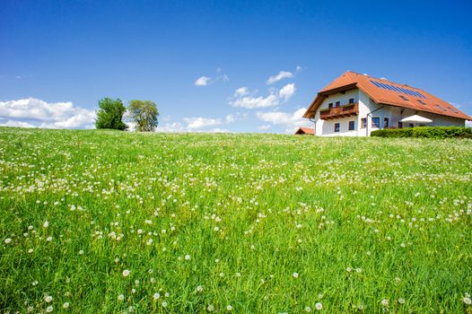 Family house in a summer landscape, taken in upper austria