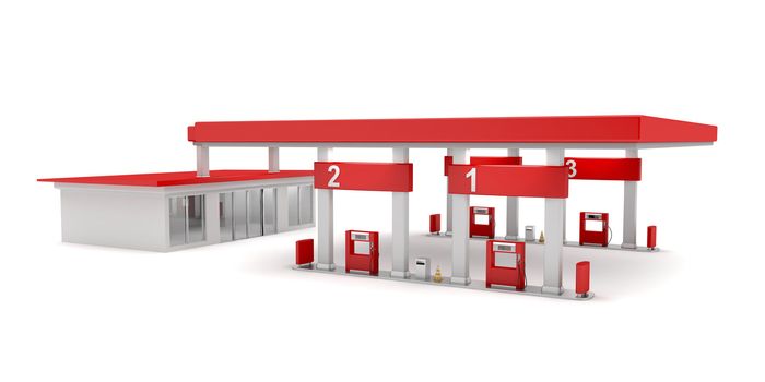 Gas station on white background