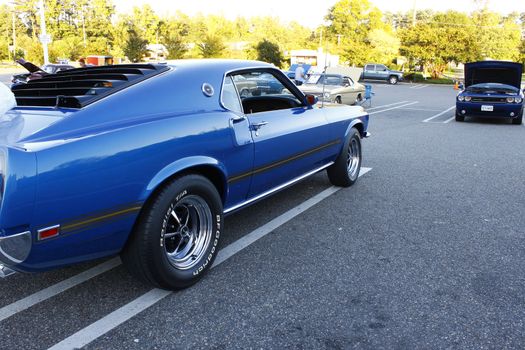 GLOUCESTER, VA, USA -October 14: Vintage 1969 Ford Mustang Mach 1 in the Middle Peninsula Classic Cruisers Club weekly Car Show. Main Street Center. October14, 2011 in Gloucester, VA, USA