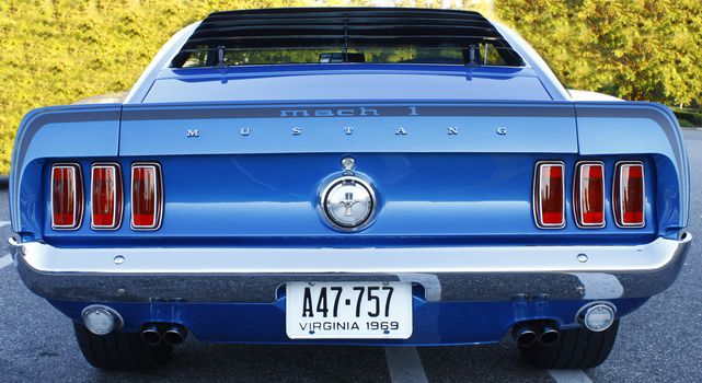 GLOUCESTER, VA, USA -October 14: Vintage 1969 Ford Mustang Mach 1 in the Middle Peninsula Classic Cruisers Club weekly Car Show. Main Street Center. October14, 2011 in Gloucester, VA, USA
