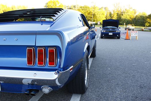 GLOUCESTER, VA, USA -October 14: Vintage 1969 Ford Mustang Mach 1 in the Middle Peninsula Classic Cruisers Club weekly Car Show. Main Street Center. October14, 2011 in Gloucester, VA, USA