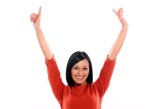 Beautiful caucasian woman posing isolated over white background