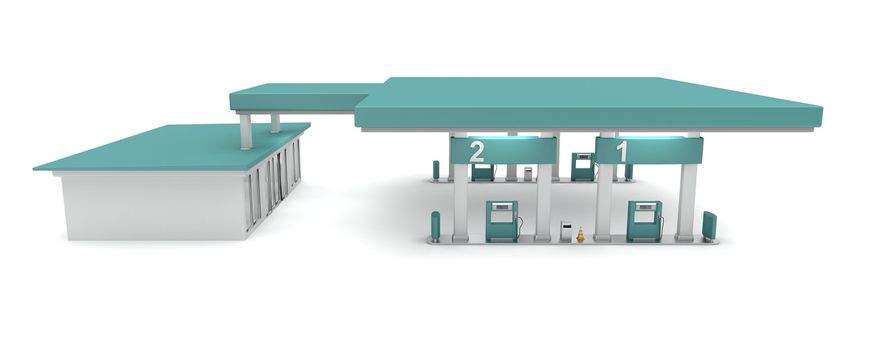 Side view of petrol station, 3d rendered image