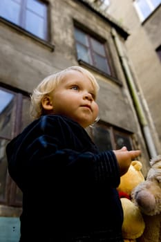 little girl with blonde hair portrait.