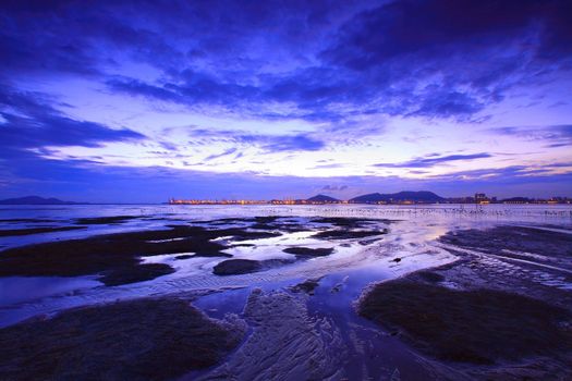 Sunset in Hong Kong at dusk