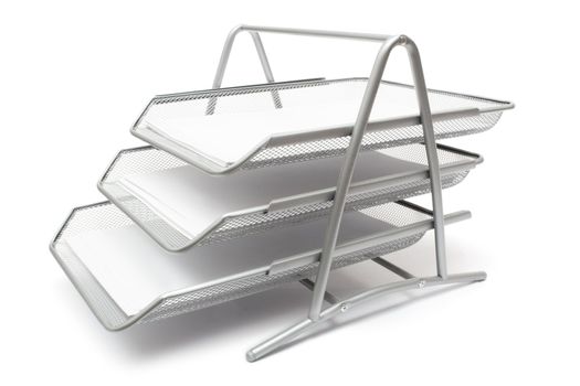 Metal filing baskets isolated on a white background.