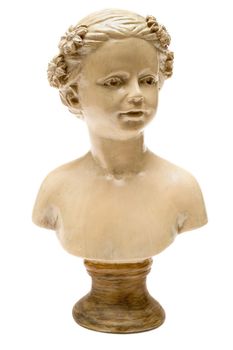 Antique bust of a young girl isolated on a white background.