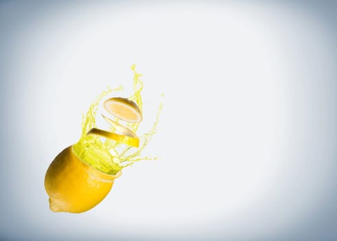 ice and splashes of juice from a lemon, place for text