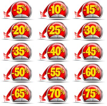 Set of stickers for sale with discounts and red arrow