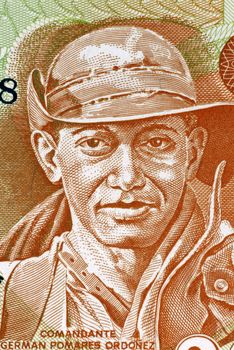 German Pomares Ordonez (1937-1979) on 20 Cordobas 1979 Banknote from Nicaragua. Nicaraguan revolutionary and National Hero.
