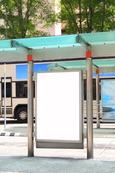 Blank billboard on bus stop