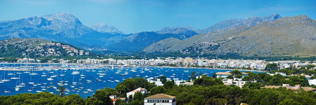 Panoramic View of Alcudia Bay with a bird's eye view. Island of Mallorca, Spain