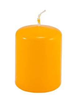 yellow thick simple wax candle with wick isolated on white background