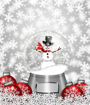 Water Snow Globes with Snowman Snowflakes and Christmas Tree Ornaments Illustration