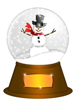 Christmas Water Snow Globe Snowman and Blank Title Plaque Illustration Isolated on White Background