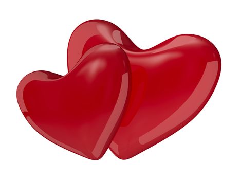 Two isolated hearts on white background. 3D image