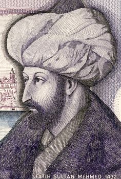 Mehmed the Conqueror (1432-1481) on 1000 Lira 1986 Banknote from Turkey. Sultan of the Ottoman Empire during 1444-1446 and 1451-1581.