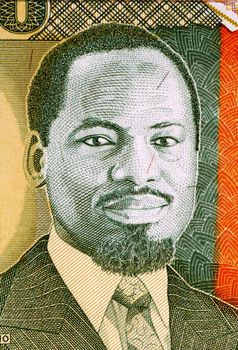 Joaquim Chissano (born 1939) on 10000 Meticais 1991 Banknote from Mozambique. President of Mozambique during1986-2005.