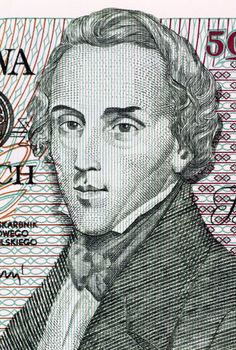 Frederic Chopin on 5000 Zlotych 1988 Banknote from Poland. Polish composer and virtuoso pianist.