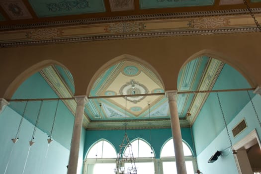 Decorated classical vintage Arabic oriental style house with painted ceiling and arches
