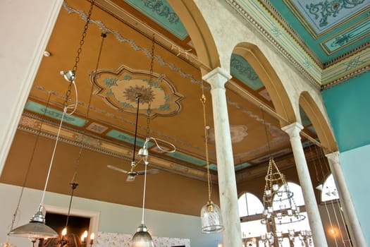 Decorated classical vintage Arabic oriental style house with painted ceiling and arches