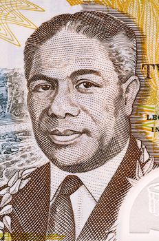 Malietoa Tanumafili II (1913-2007) on 2 Lua Tala 2003 Banknote from Samoa. Samoan head of state during 1962-2007.