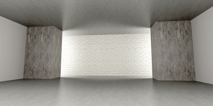 3D rendered Illustration. An empty room. Dark concrete style.