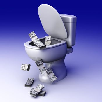 Money found in the Toilet! 3D rendered illustration.