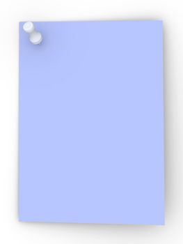 3D rendered Illustration. Blank pinned note. Isolated on white.
